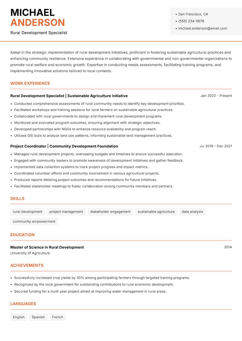 Rural Development Extension Officer Resume Template