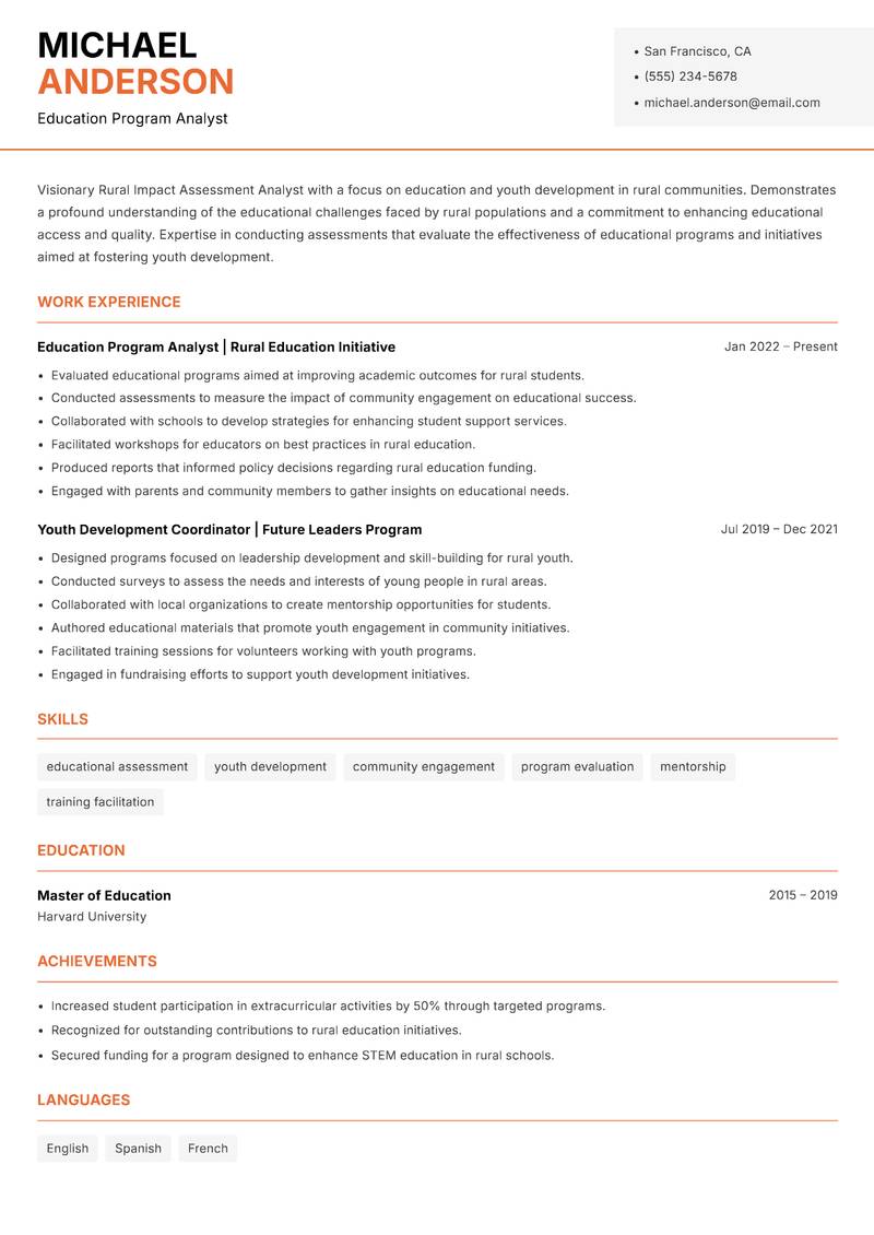 Rural Impact Assessment Analyst Resume Template