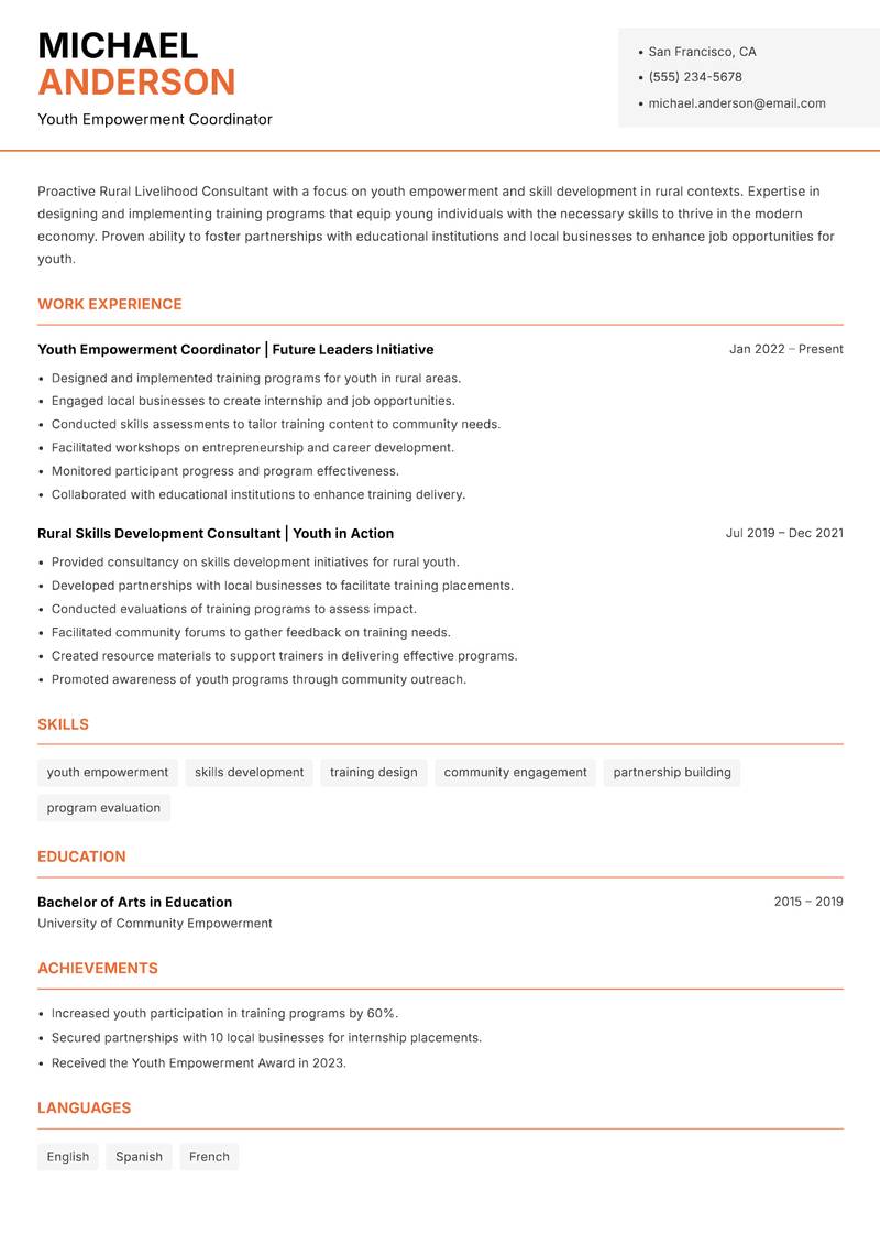 Rural Livelihood Consultant Resume Template