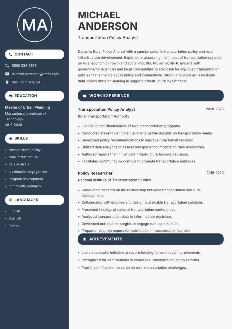Rural Policy Analyst Resume Preview Example