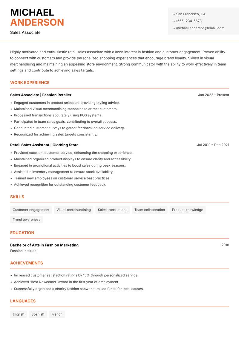 Sales Associate Retail Resume Template