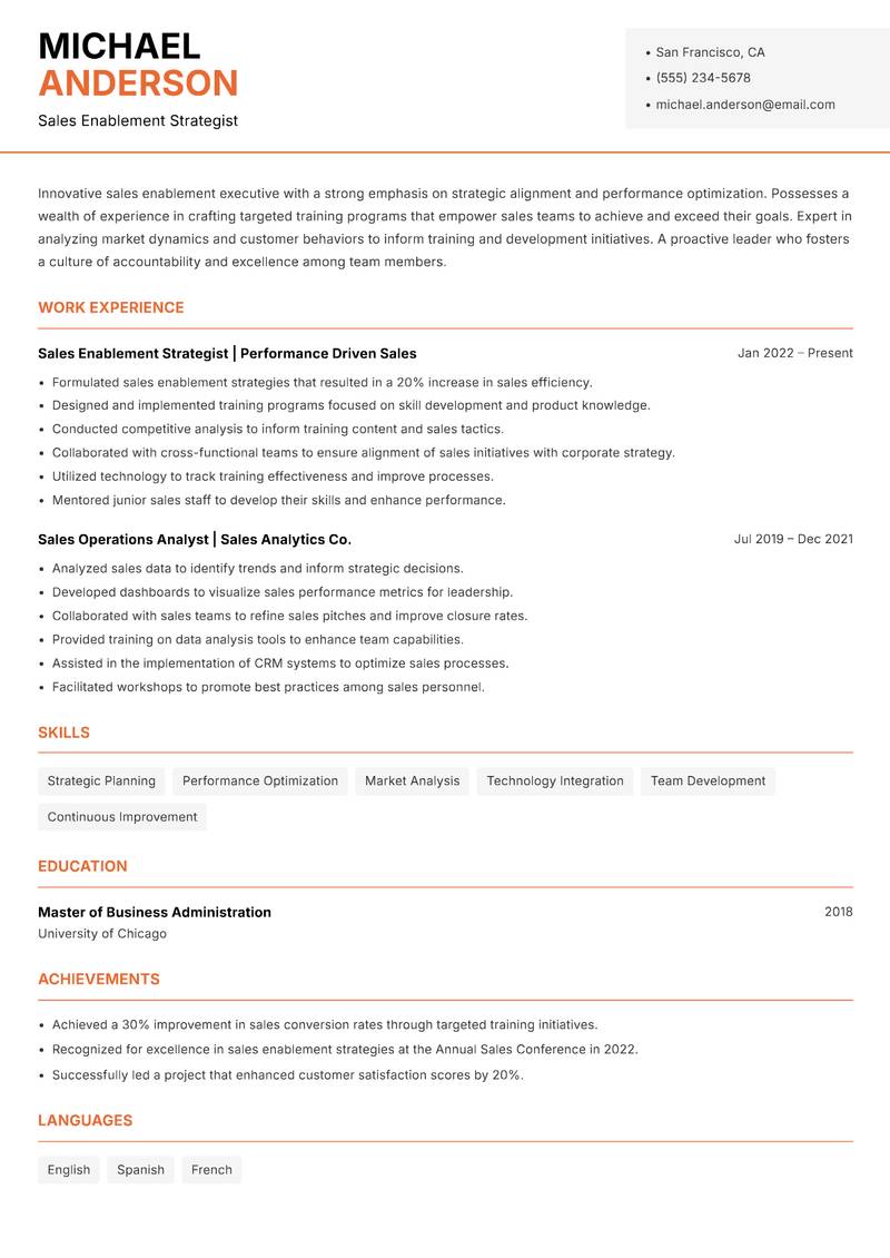Sales Enablement Executive Resume Template