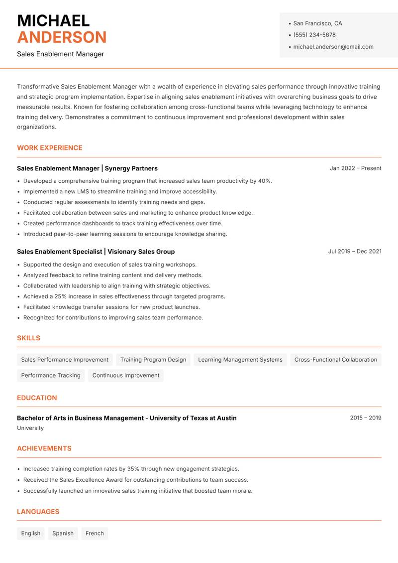Sales Enablement Manager Resume Template
