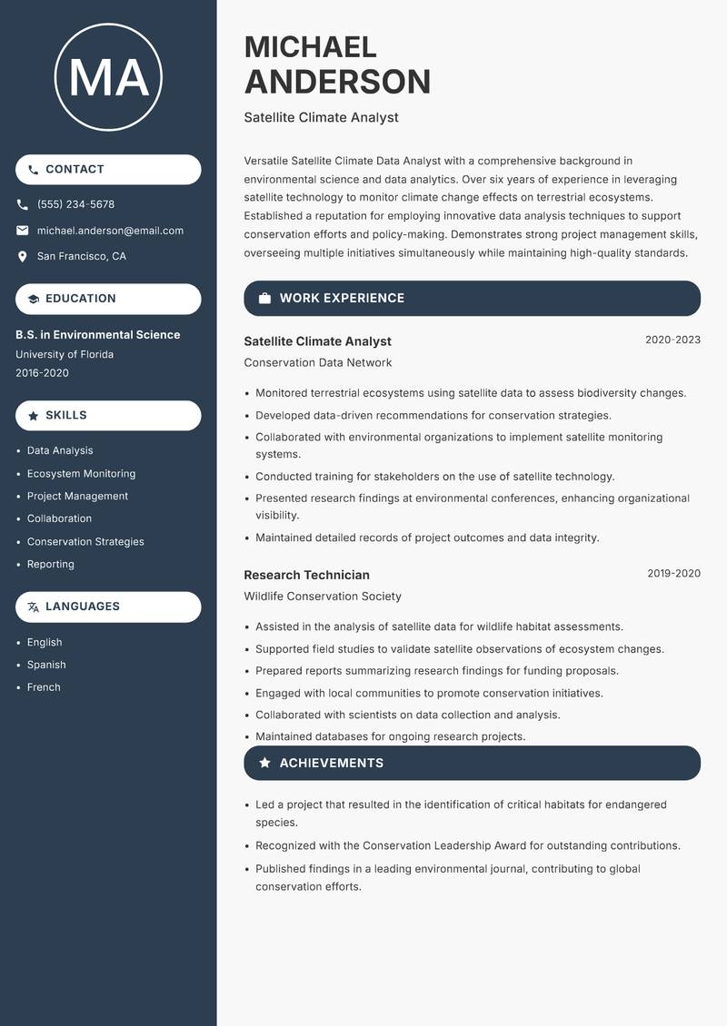 Satellite Climate Data Analyst Resume Preview Example