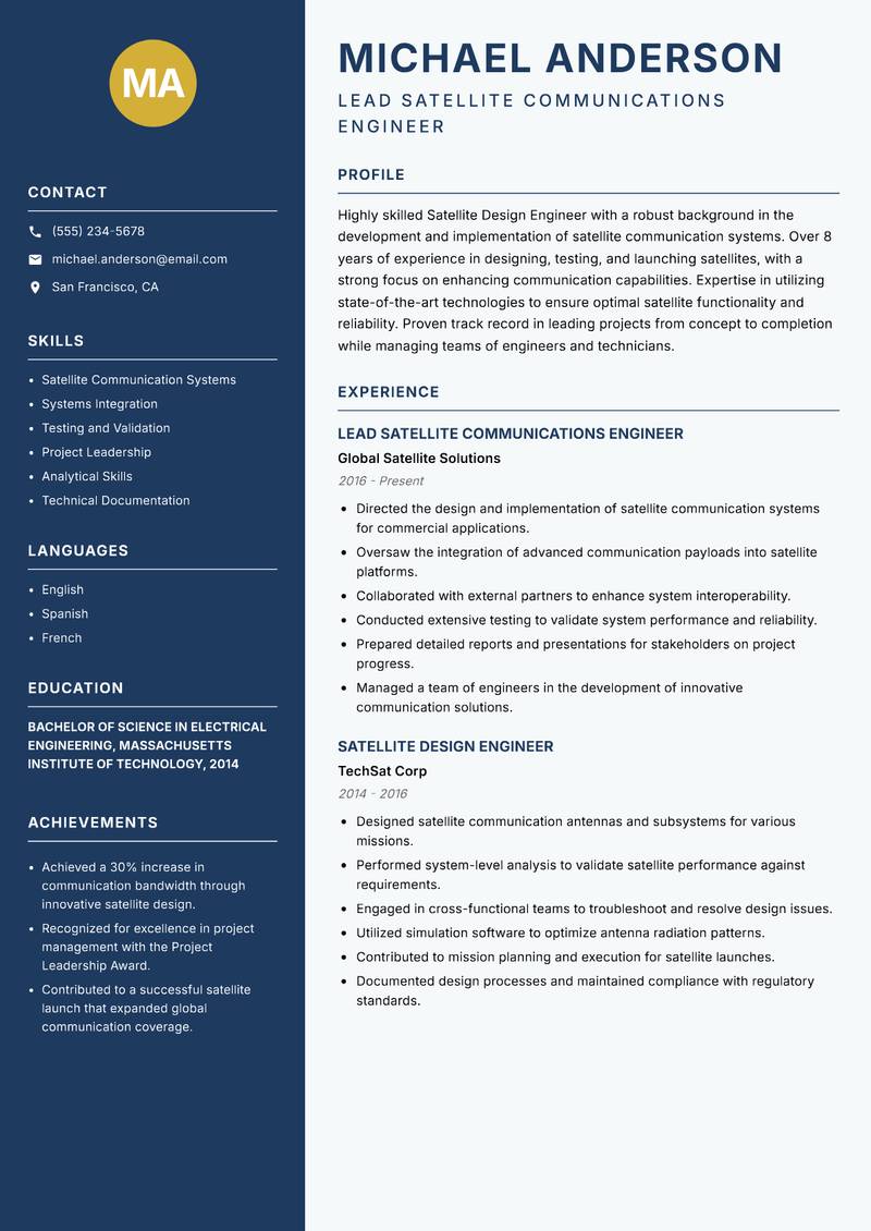 Satellite Design Engineer Resume Preview Example