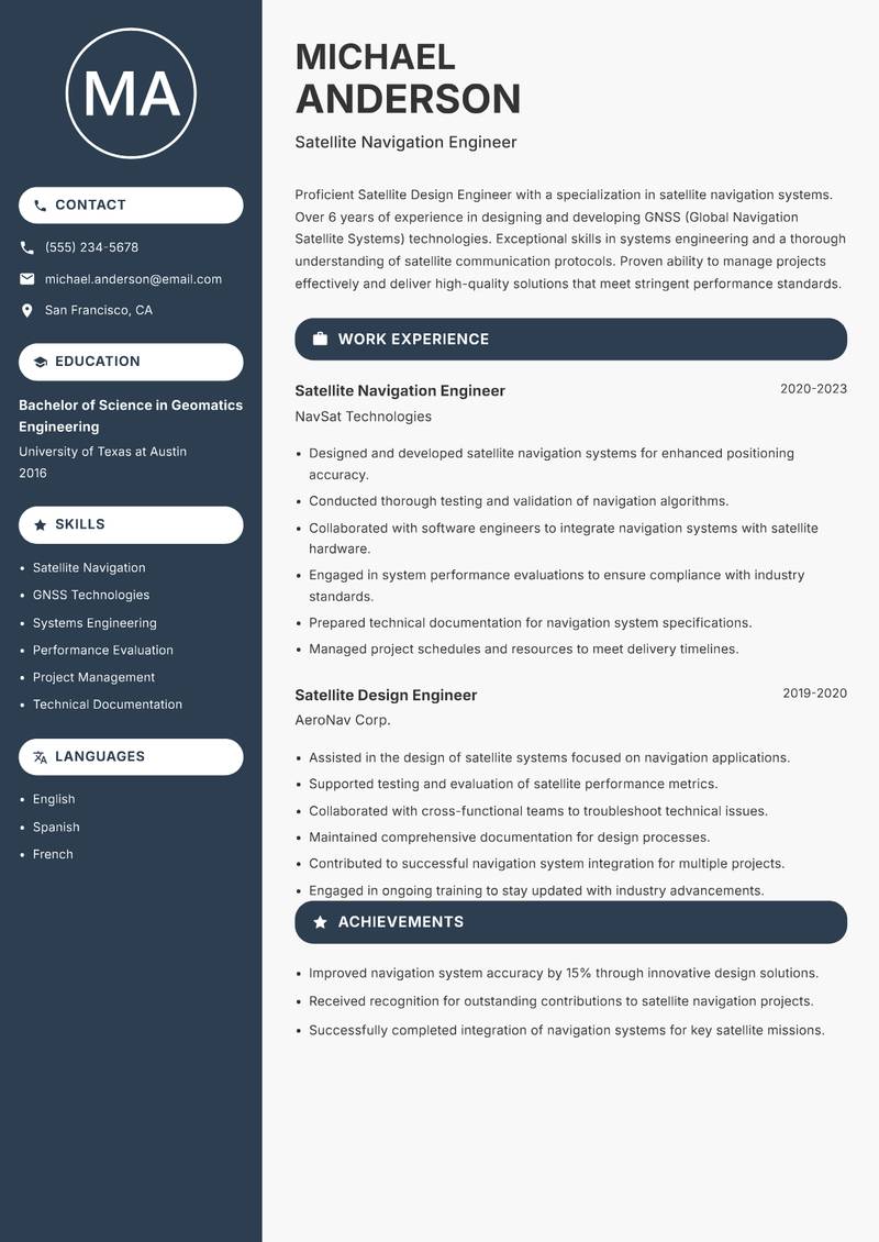 Satellite Design Engineer Resume Preview Example