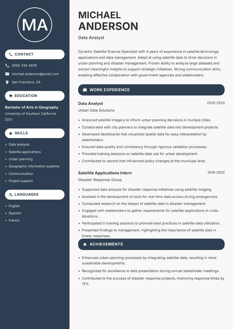 Satellite Science Specialist Resume Preview Example