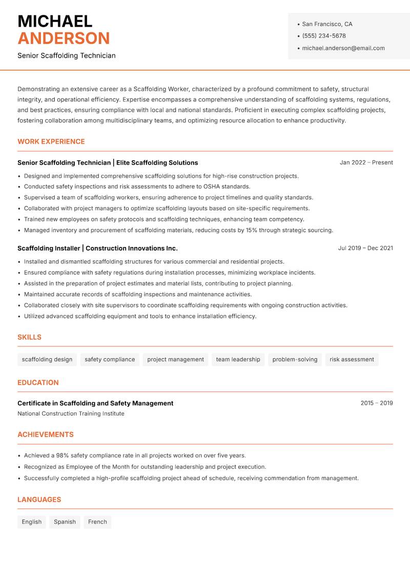 Scaffolding Worker Resume Template