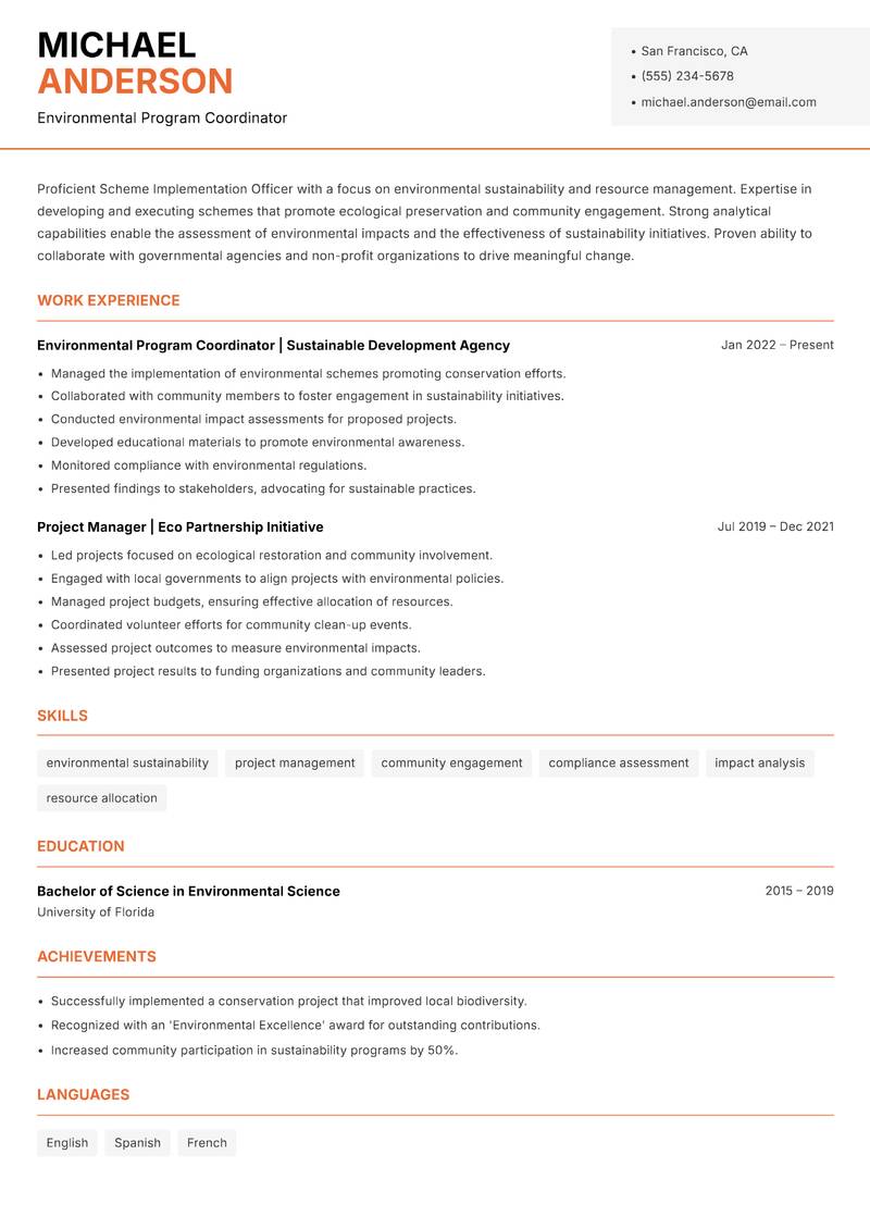 Scheme Implementation Officer Resume Template