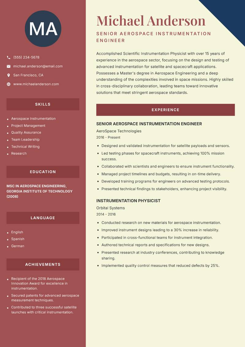 Scientific Instrumentation Physicist Resume Preview Example