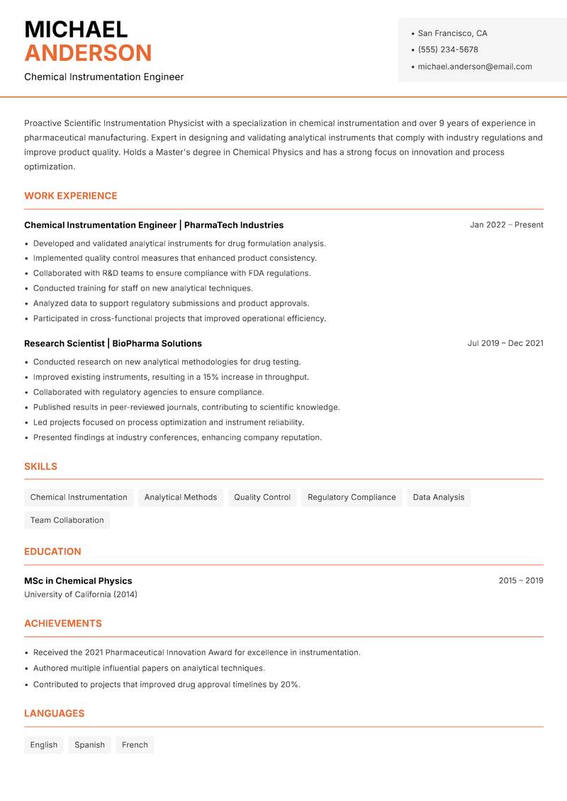 Scientific Instrumentation Physicist Resume Template