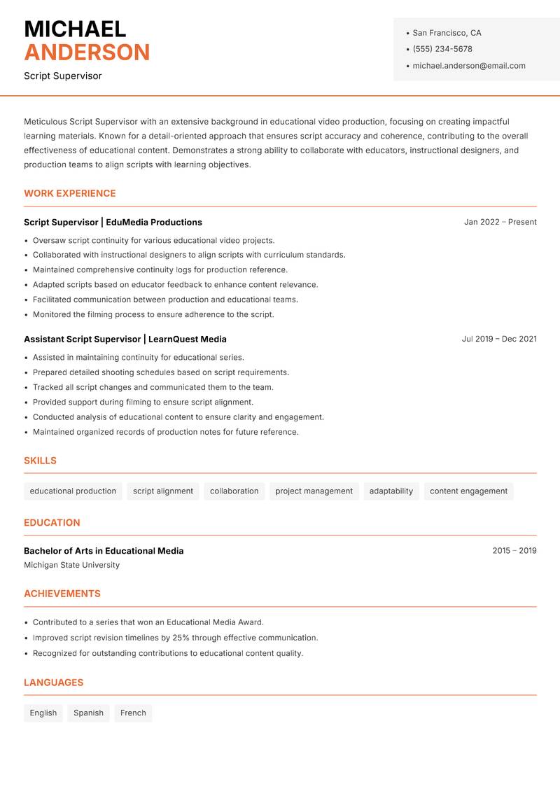 Script Supervisor Resume Template