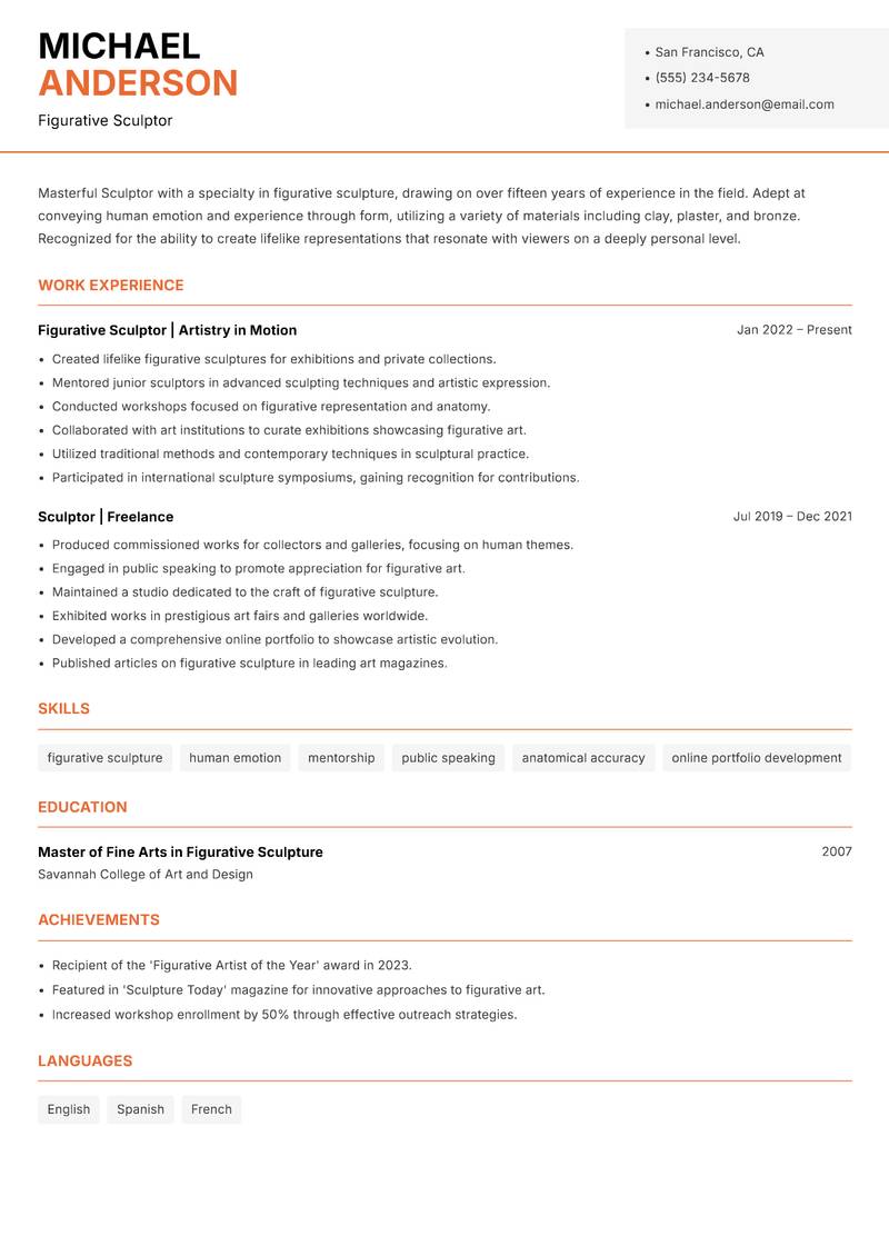Sculptor Resume Template