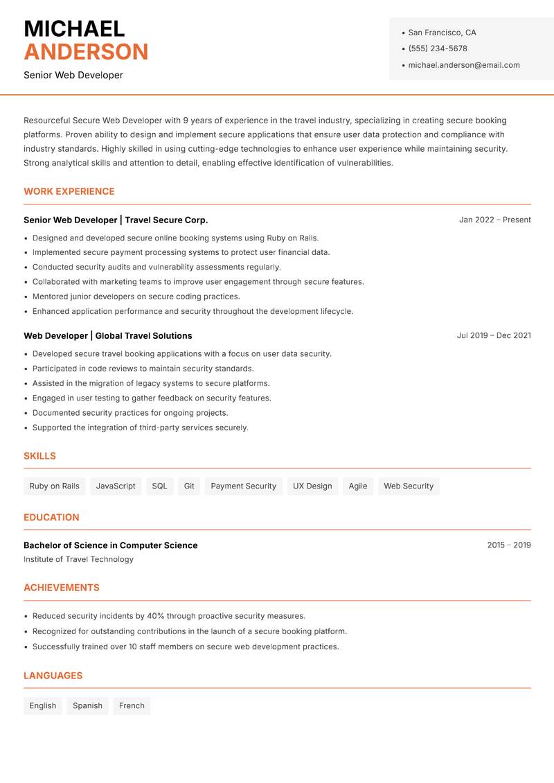 Secure Web Developer Resume Template