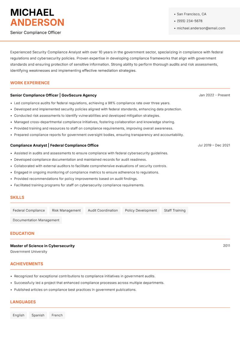 Security Compliance Analyst Resume Template
