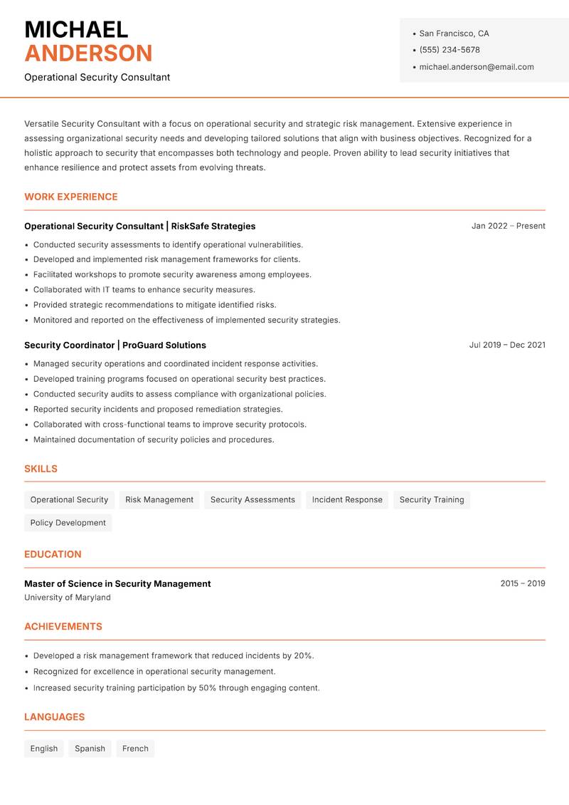 Security Consultant Resume Template