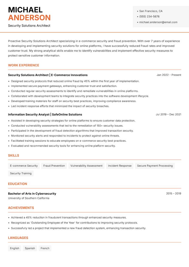 Security Solutions Architect Resume Template