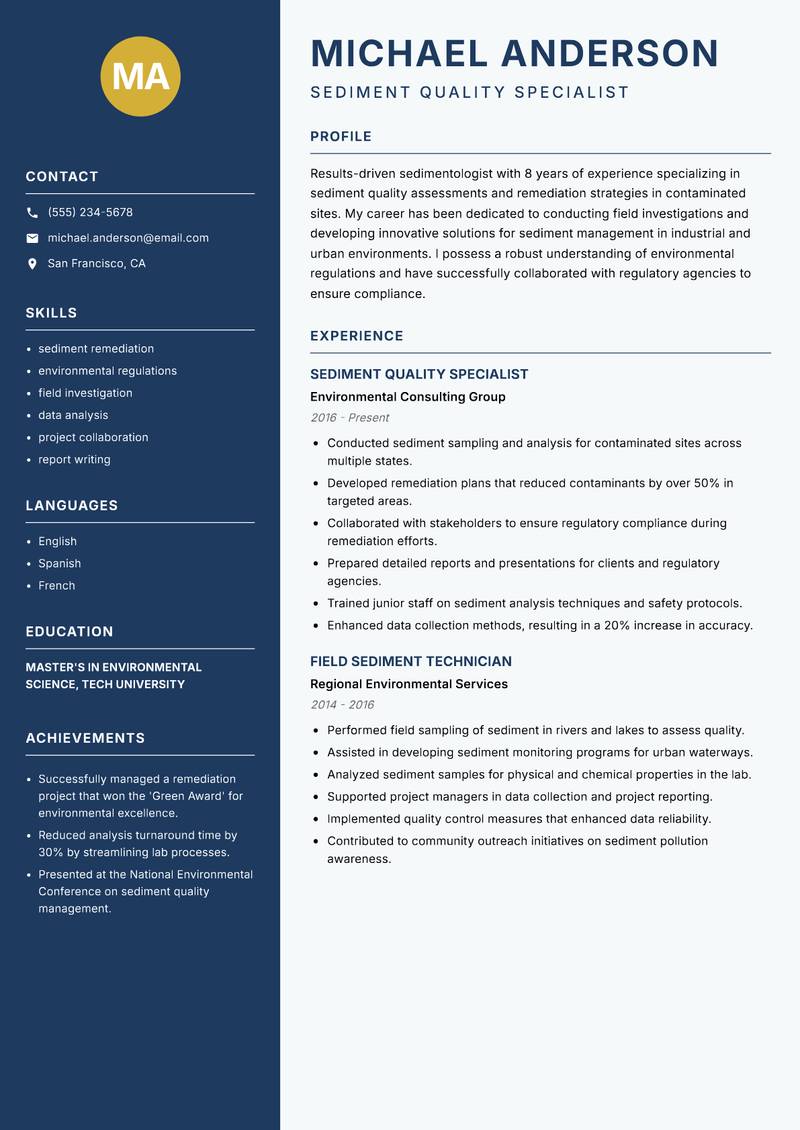 Sedimentologist Resume Preview Example