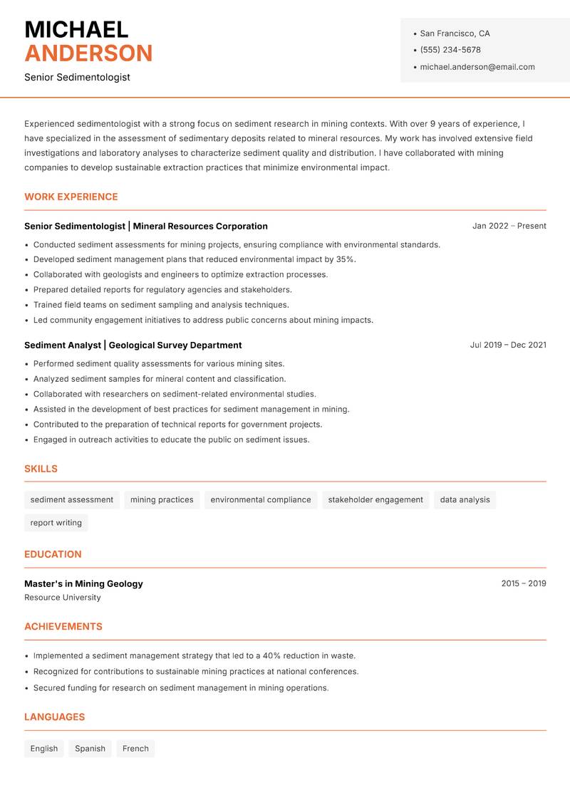 Sedimentologist Resume Template