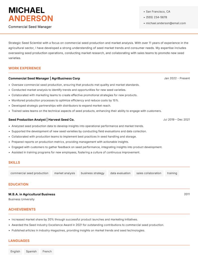 Seed Scientist Resume Template
