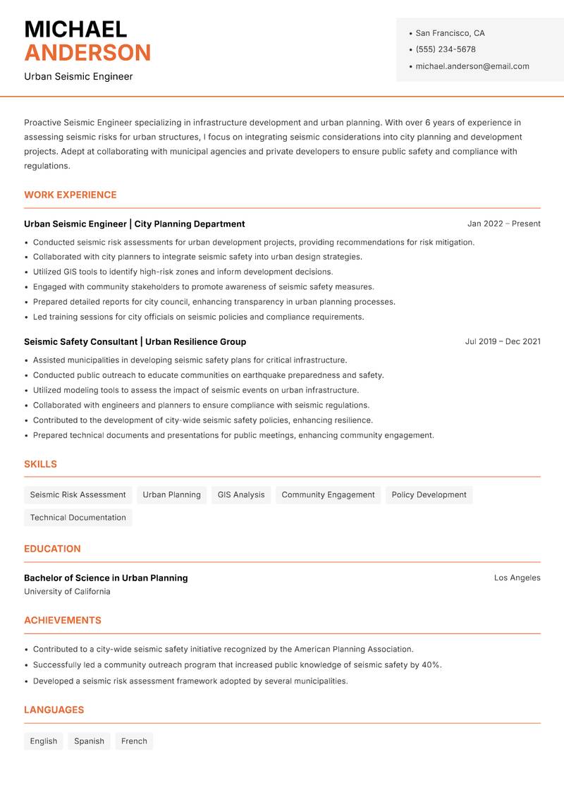 Seismic Engineer Resume Template