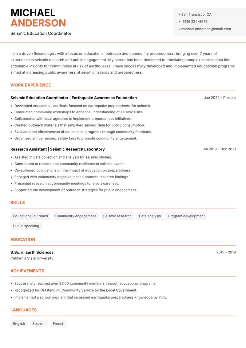 Seismologist Resume Template
