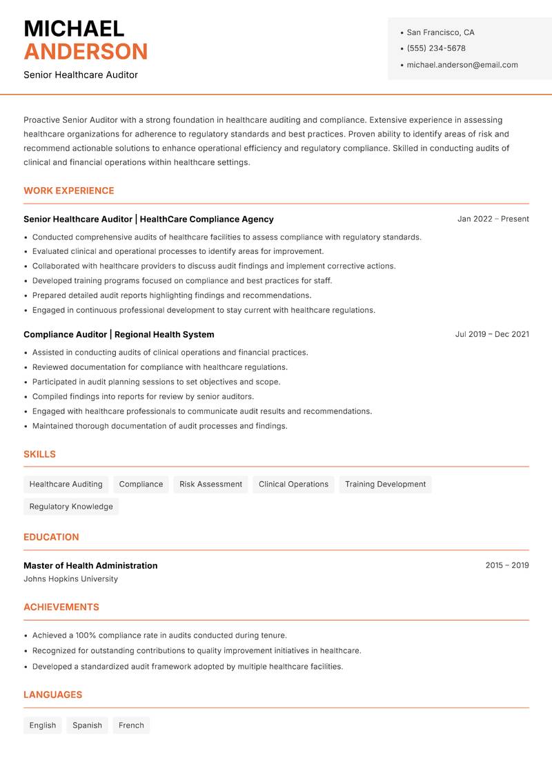 Senior Auditor Resume Template