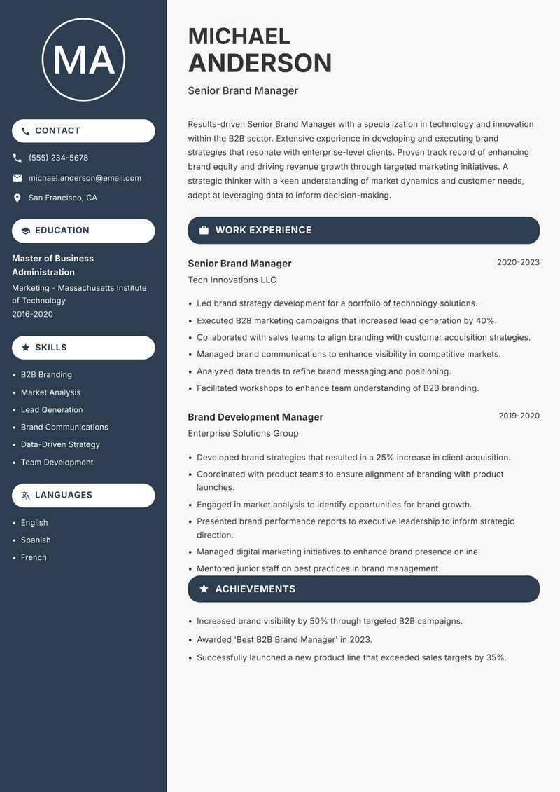 Senior Brand Manager Resume Preview Example