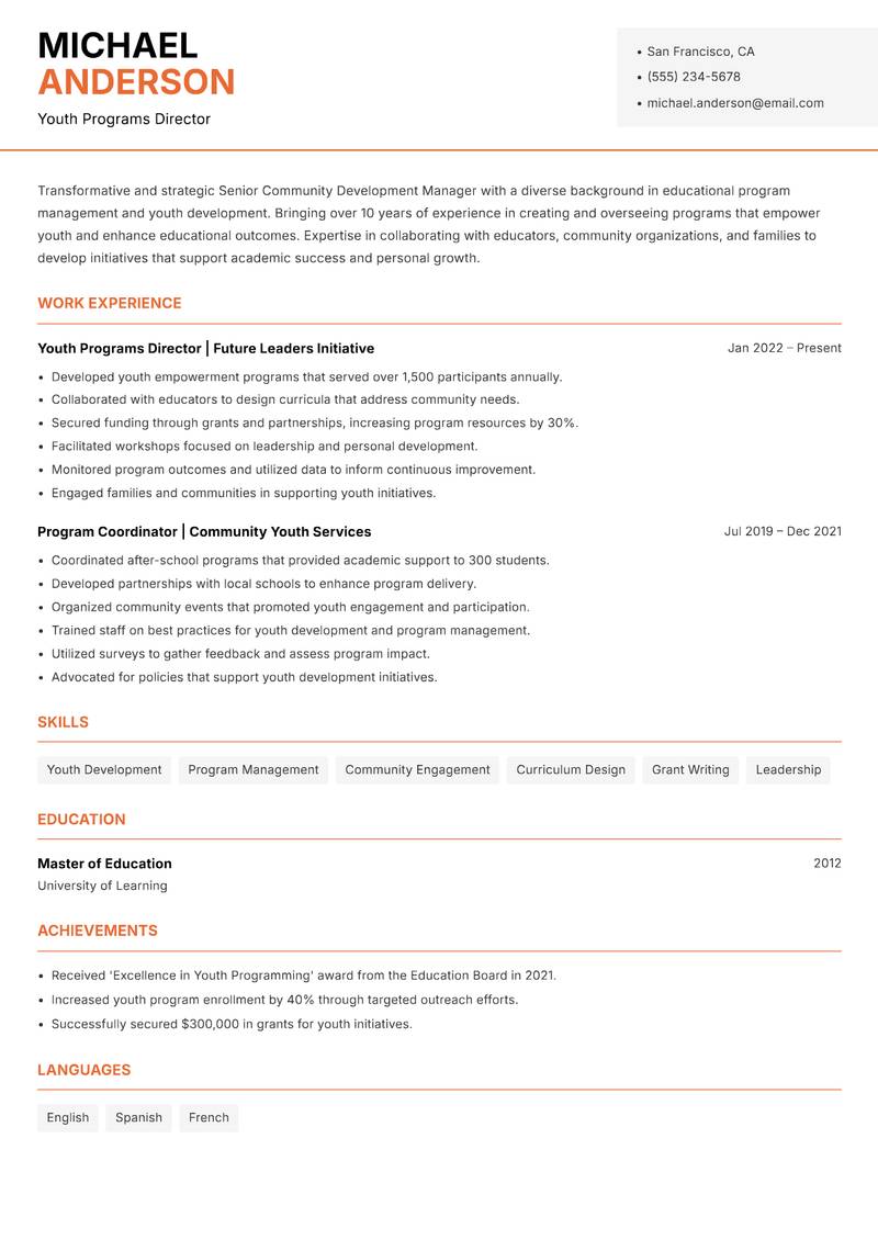 Senior Community Development Manager Resume Template
