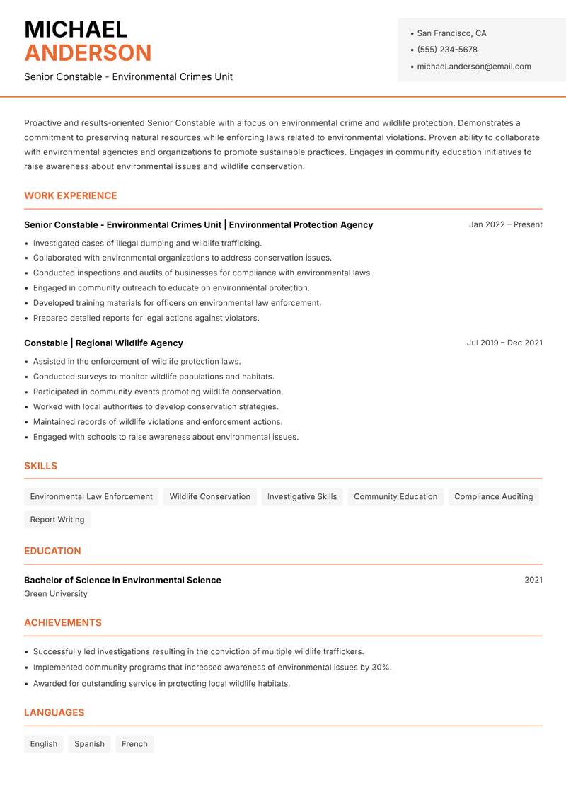 Senior Constable Resume Template