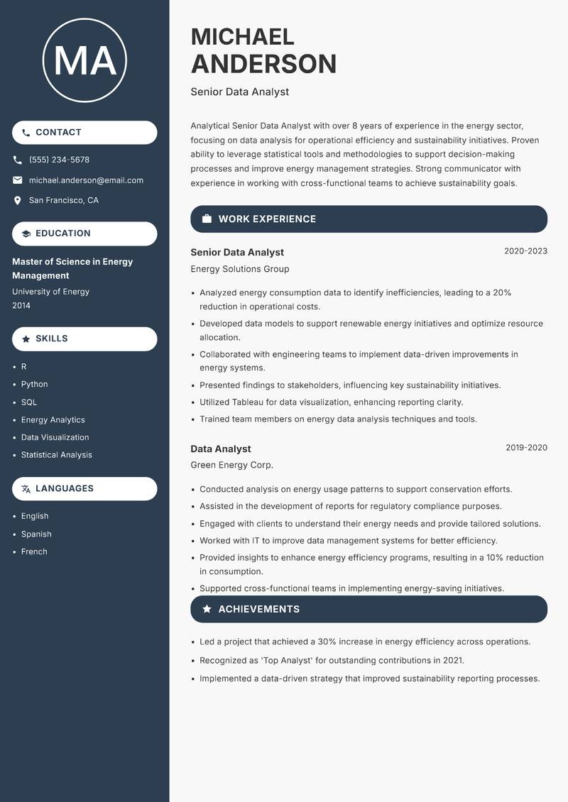Senior Data Analyst Resume Preview Example