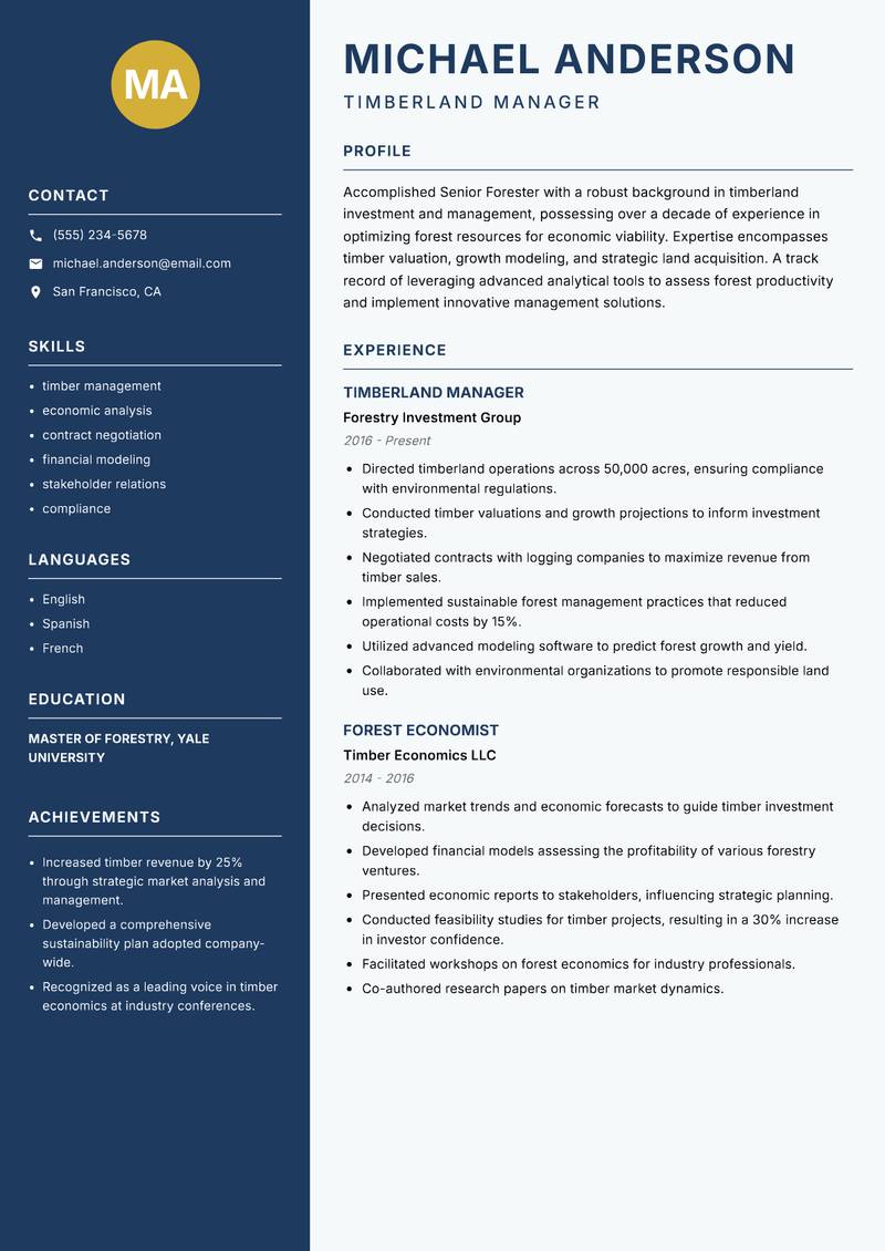 Senior Forester Resume Preview Example