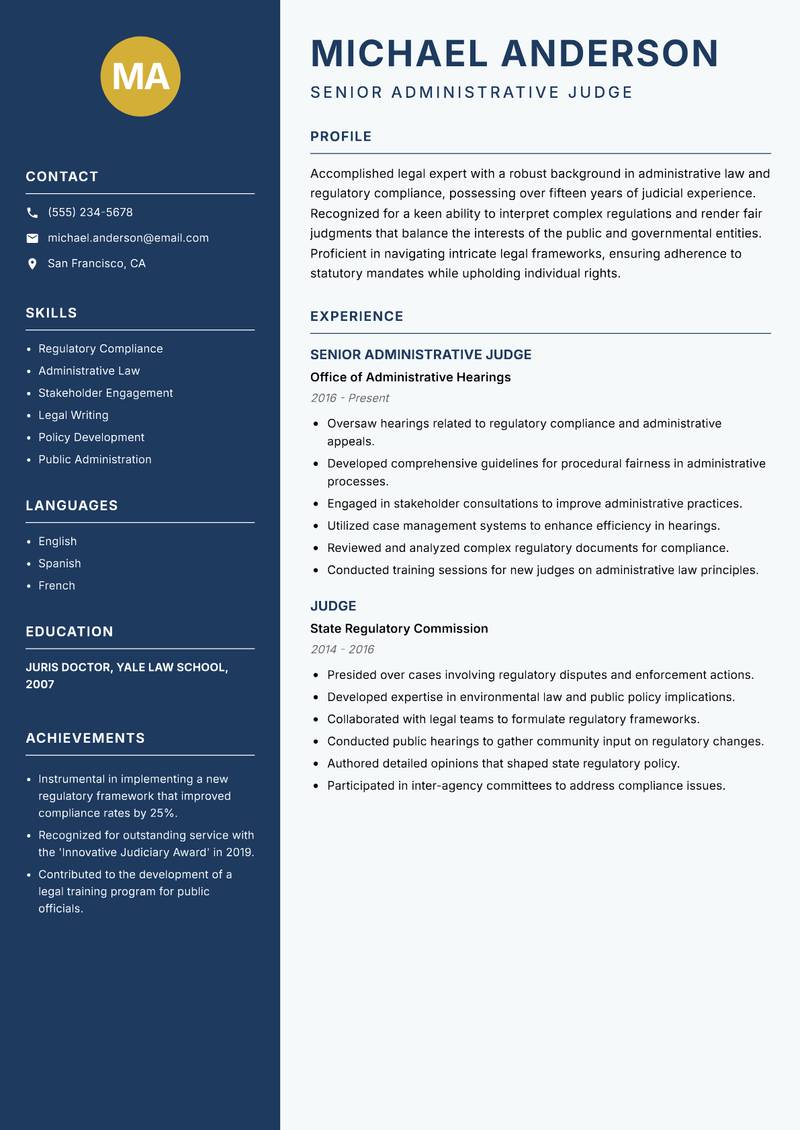 Senior Judge Resume Preview Example