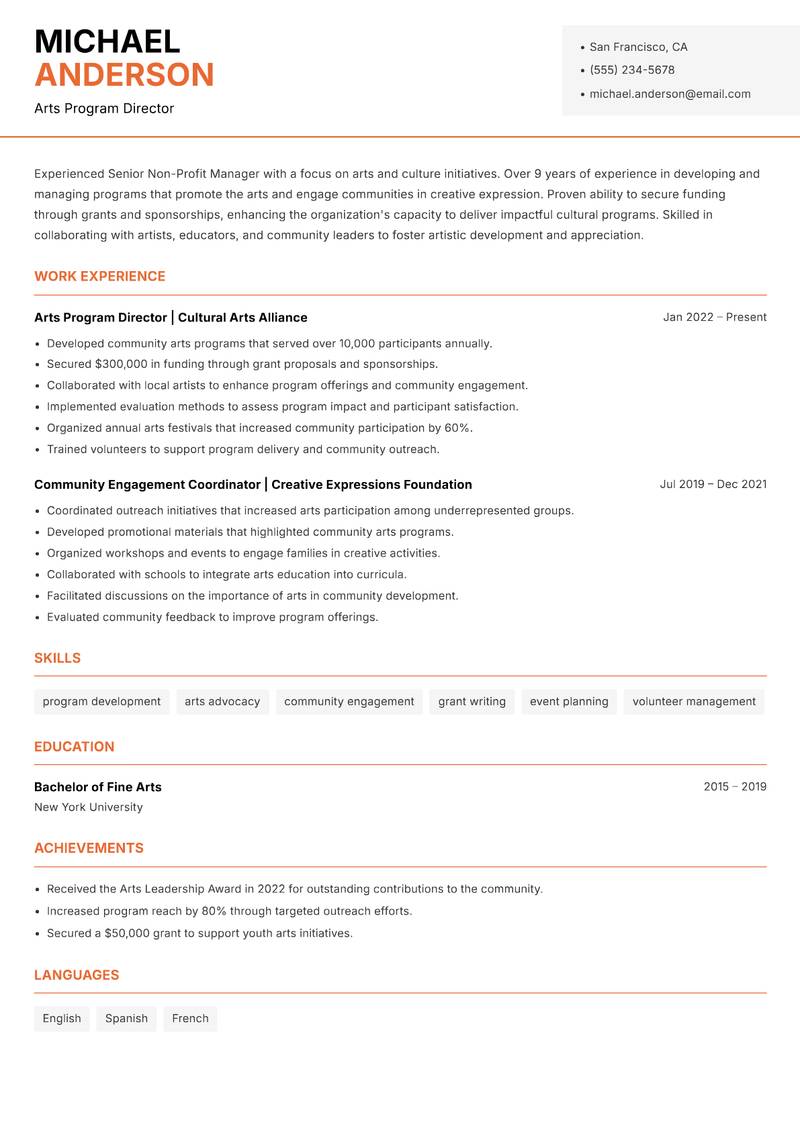Senior Non-Profit Manager Resume Template