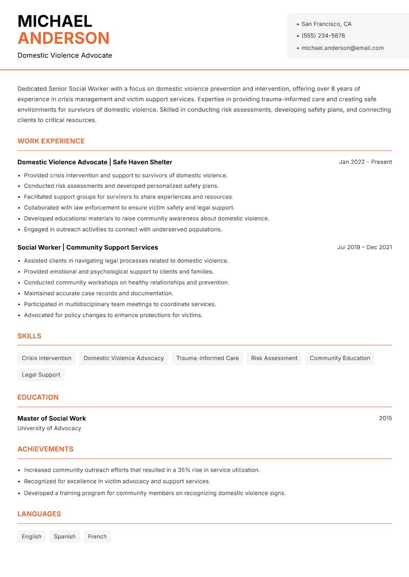 Senior Social Worker Resume Template