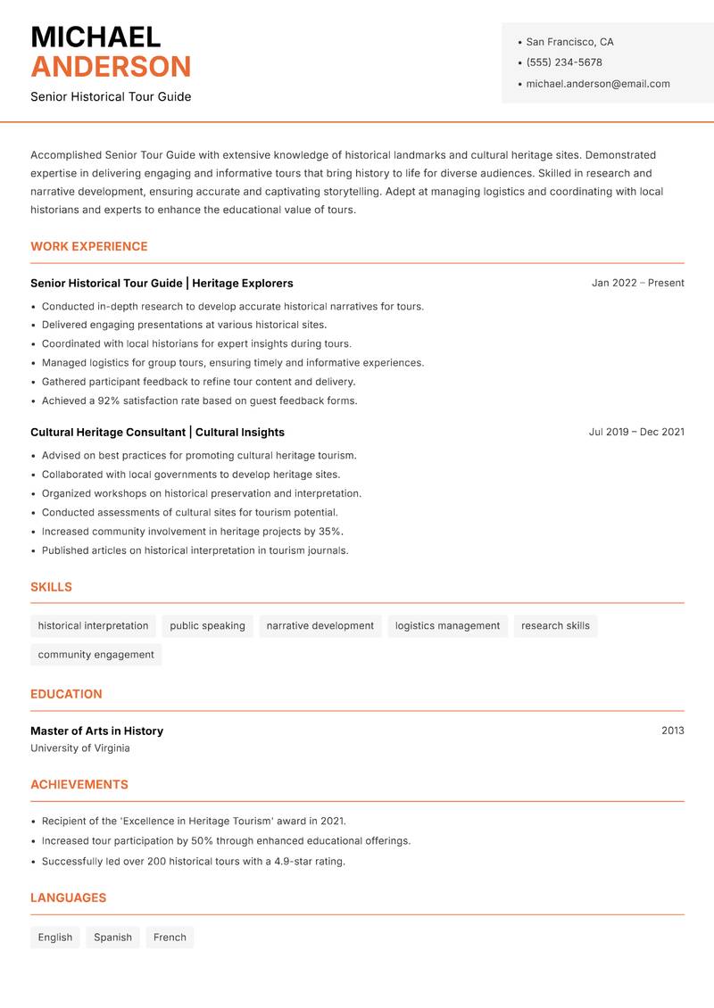Senior Tour Guide Resume Template