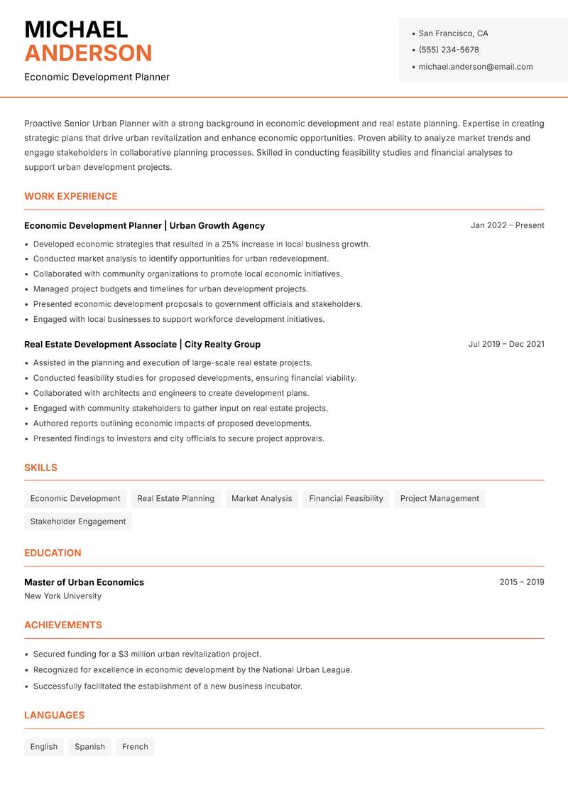 Senior Urban Planner Resume Template