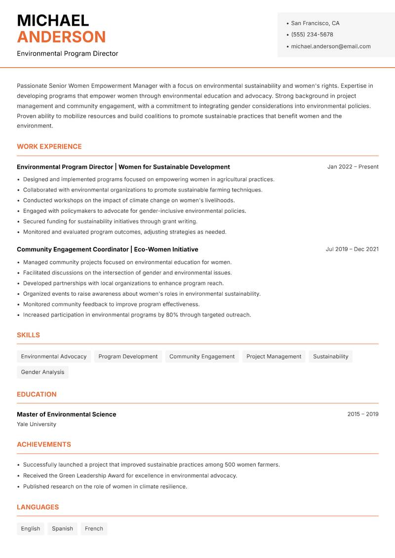 Senior Women Empowerment Manager Resume Template
