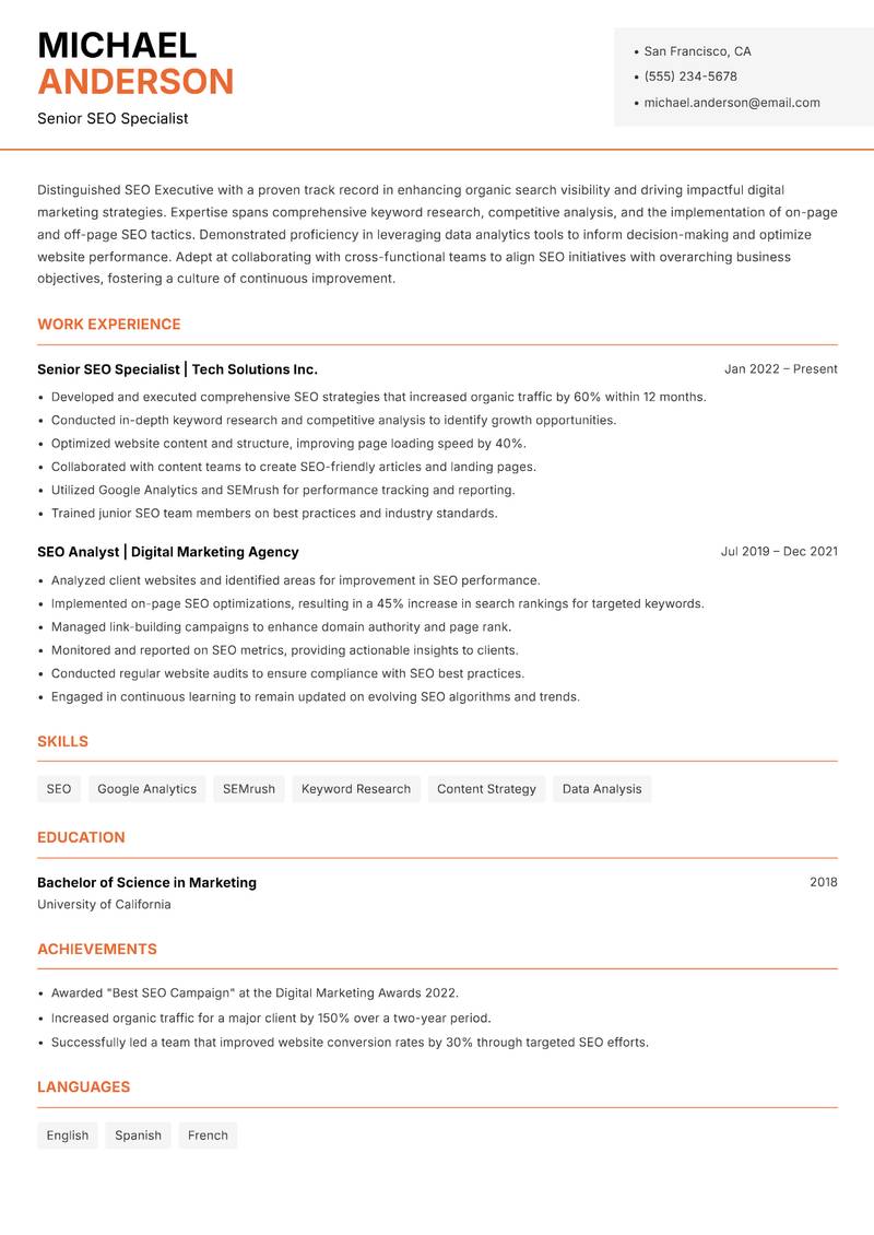 SEO Executive Resume Template
