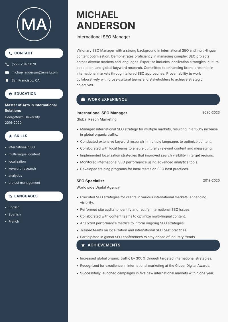 SEO Manager Resume Preview Example