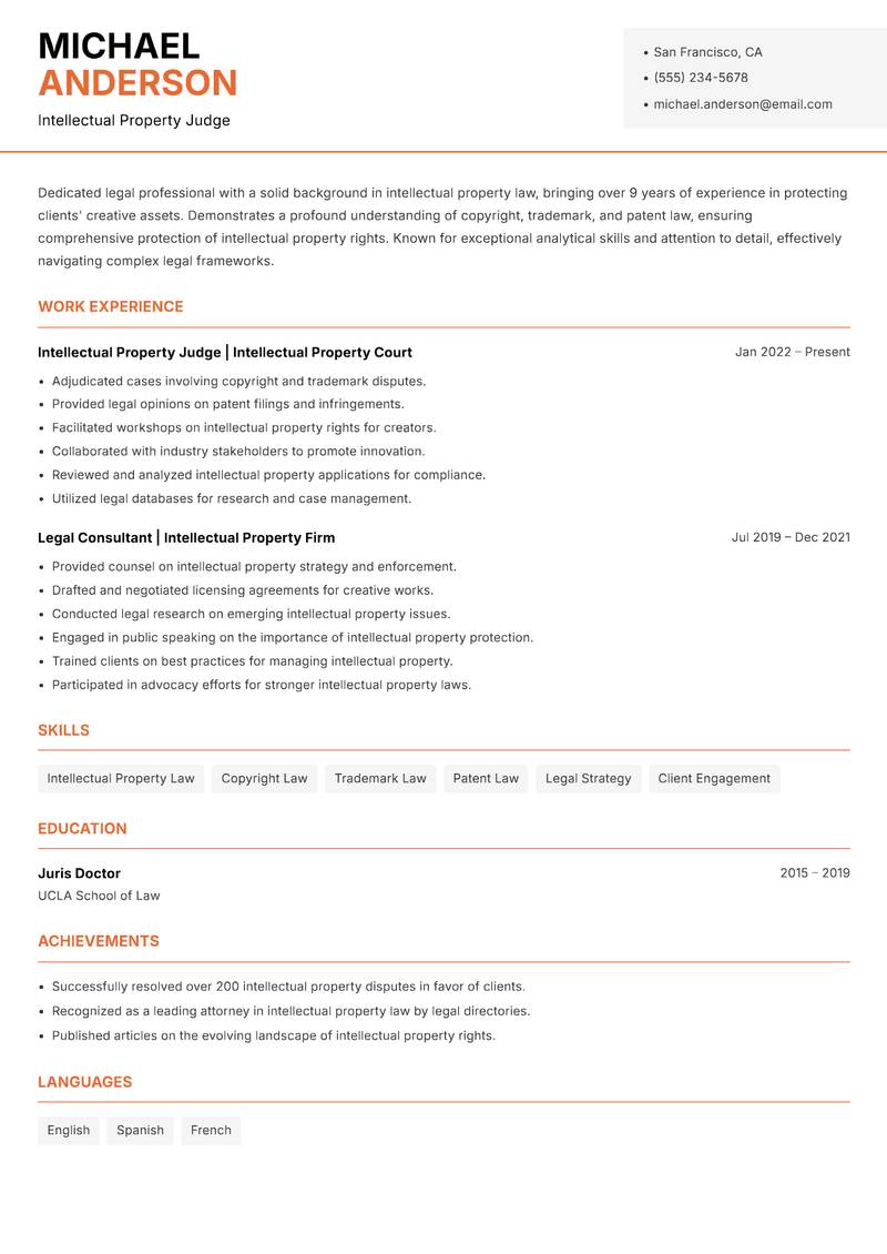 Sessions Court Judge Resume Template