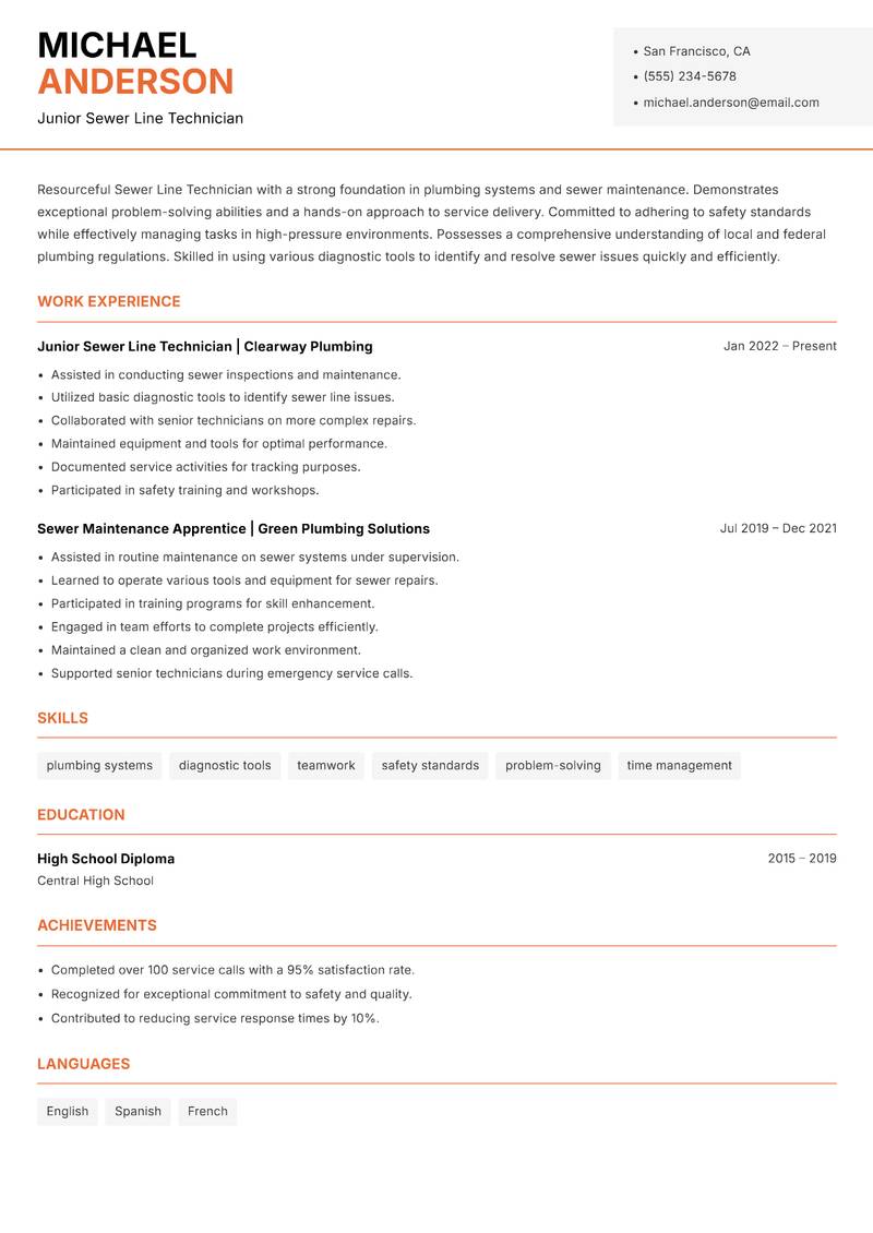 Sewer Line Technician Resume Template