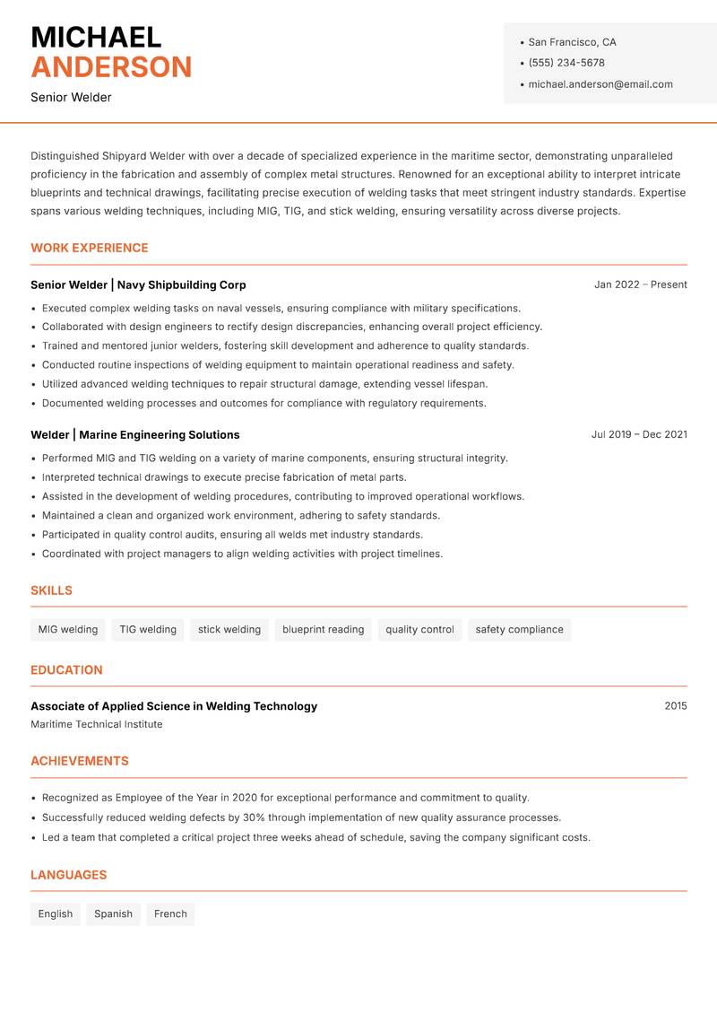 Shipyard Welder Resume Template