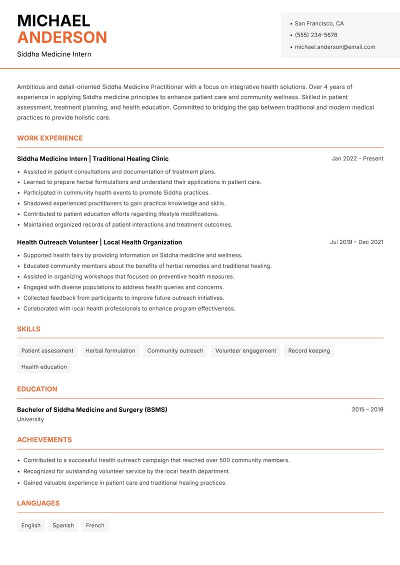 Siddha Medicine Practitioner Resume Template