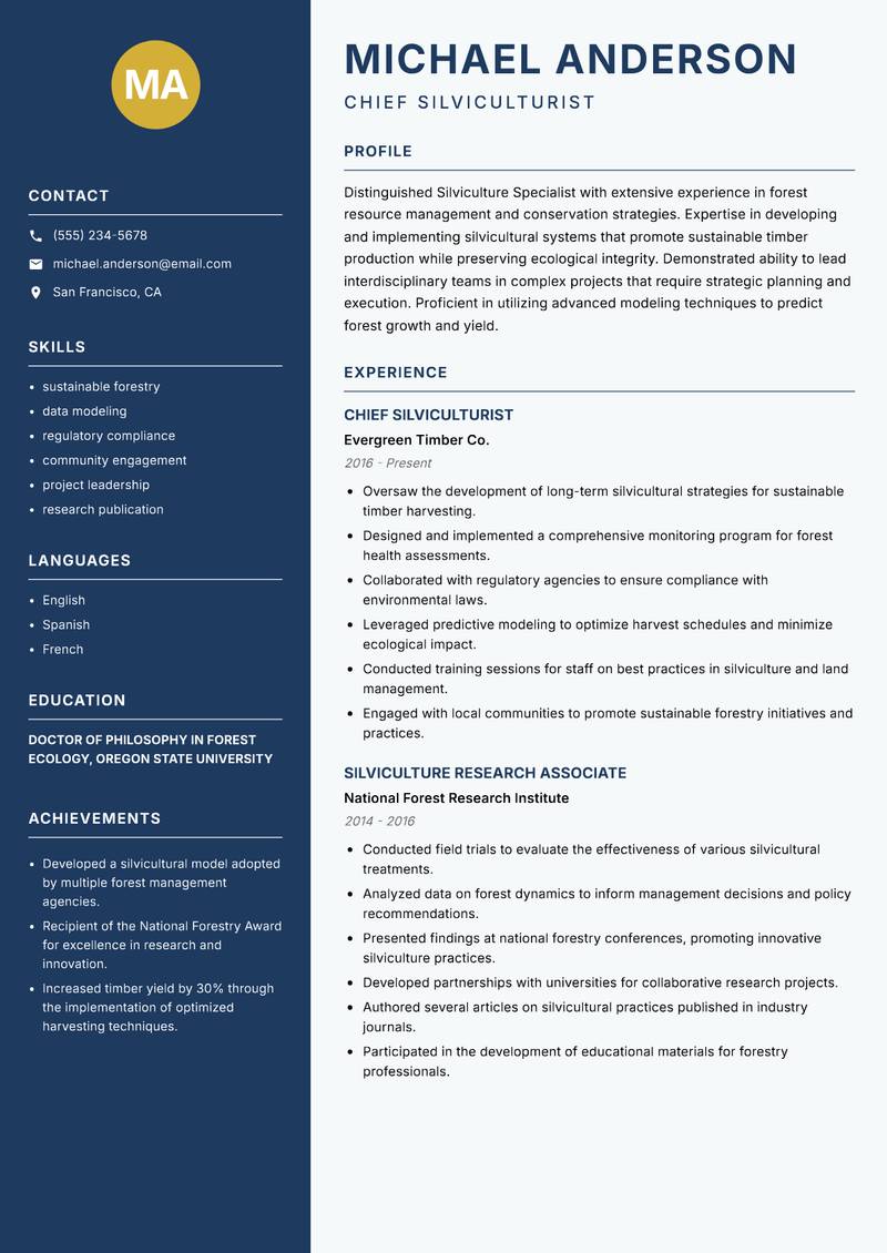 Silviculture Specialist Resume Preview Example