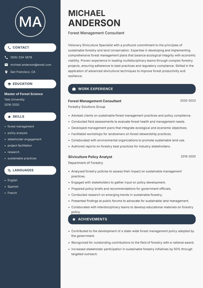 Silviculture Specialist Resume Preview Example