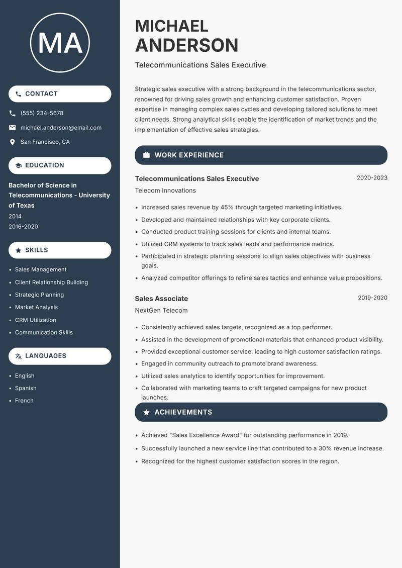 Site Sales Executive Resume Preview Example