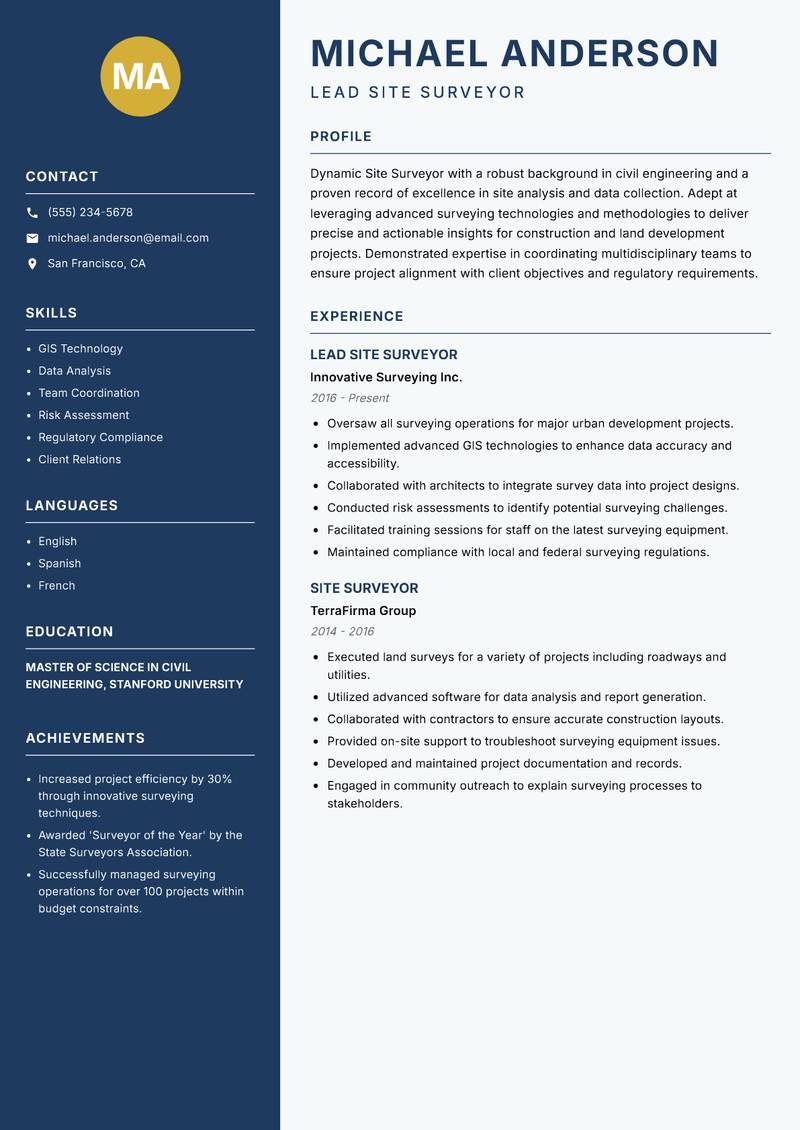 Site Surveyor Resume Preview Example