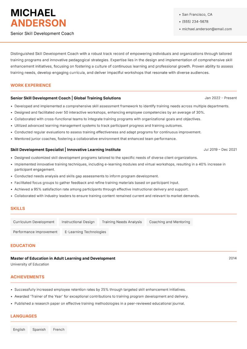 Skill Development Coach Resume Template