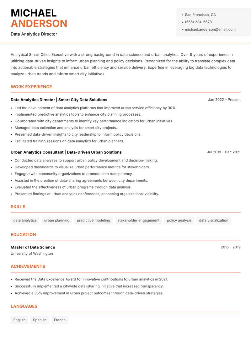Smart Cities Executive Resume Template